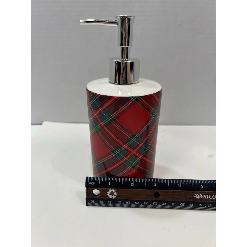 Tartan Soap Dispenser Red Green Shiny Silver Pump Unbranded Hand Wash Only Empty